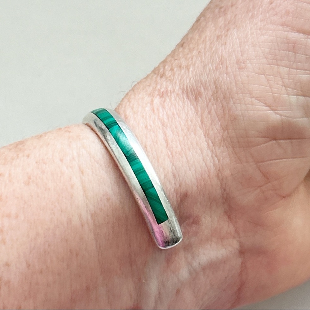 Vintage Kirk Smith Navajo Malachite Inlay Sterling Silver Cuff Bracelet - Picture 6 of 13